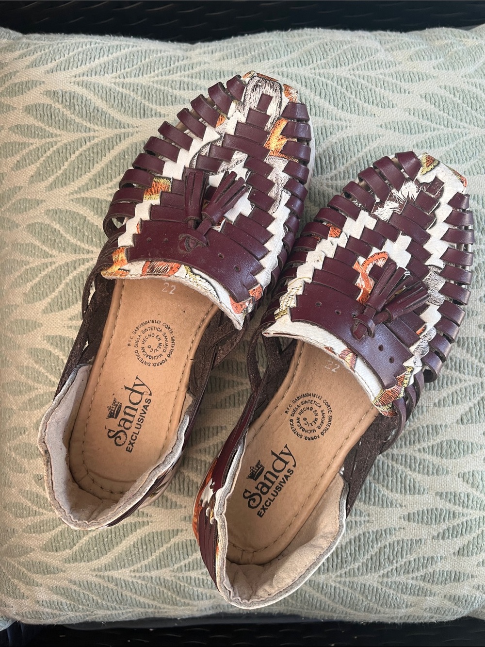Burgundy and White Huarache Sandals